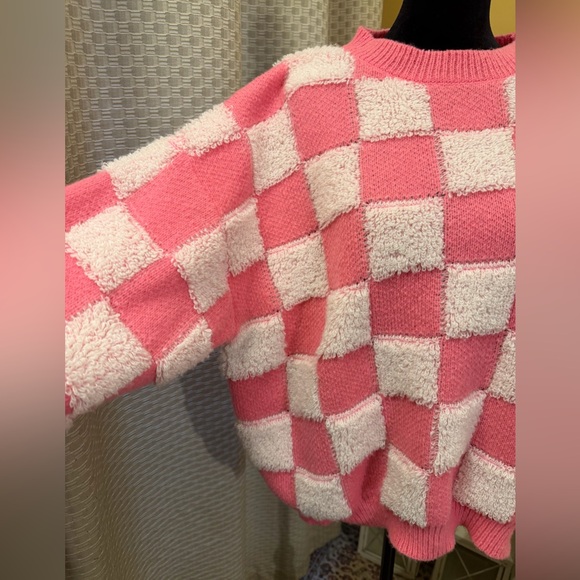 BiBi Posie Heart Pink and White Checkered Sweater - Picture 4 of 8